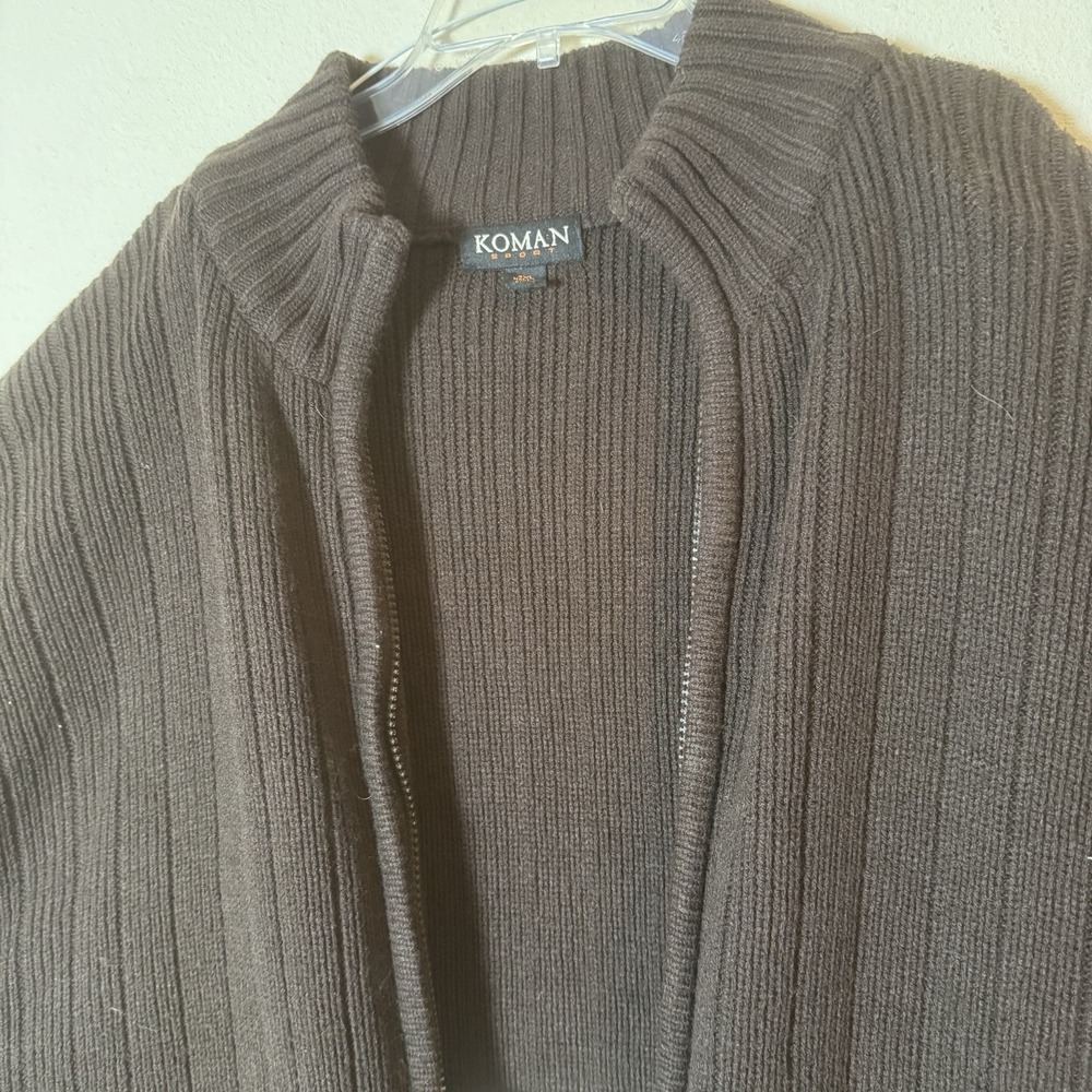 Vintage Koman Sport Full Zip Sweater Jacket Brown Ribbed 3XL Mens
